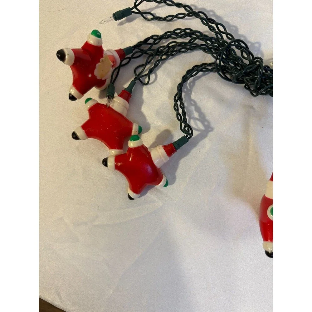 Vintage Plastic Santa Clause Lights Set Covers 7 Collectible Star Shape Quirky
